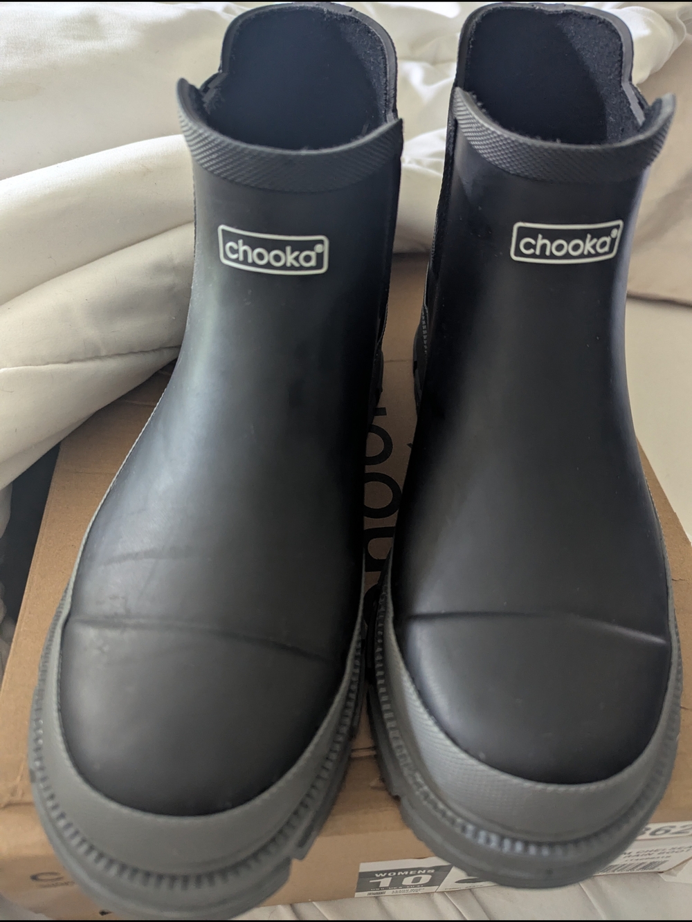 chooka Black Women's Chelsea Rain Boots with Gray Trim